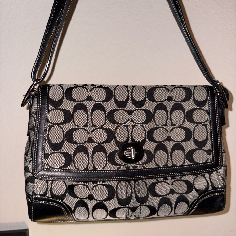 COACH signature black and gray Hampton shoulder bag